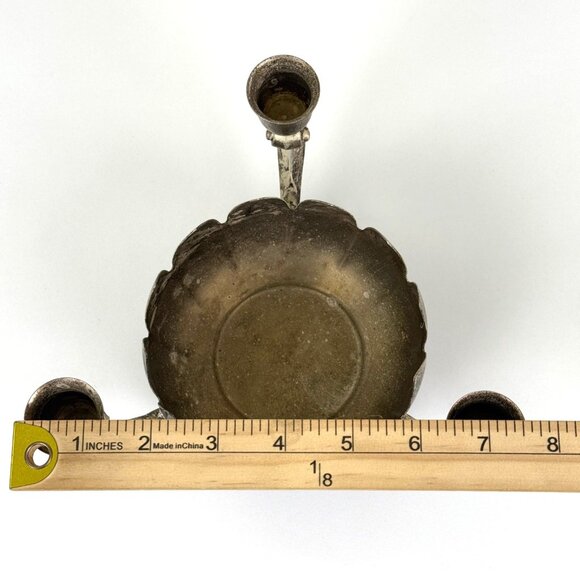 Vintage Candelabra Silver Plated Lotus Flower 3 Candle Holder Tarnish *No Frog* - Picture 7 of 8